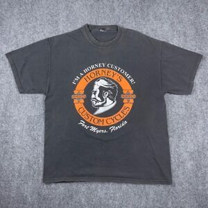 Horney's Custom Cycles T-Shirt Mens XL Black Vintage 2001 Florida Biker Graphic